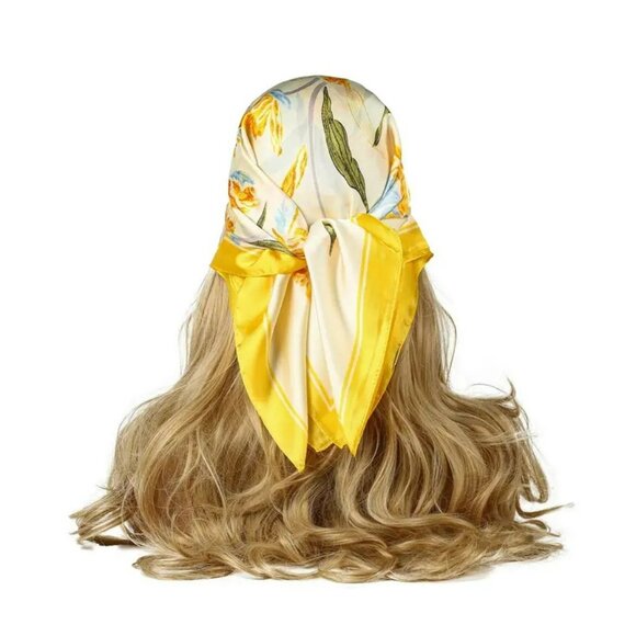 NWT - Chic Yellow Floral Square Scarf (SKU 0242) - Picture 6 of 7